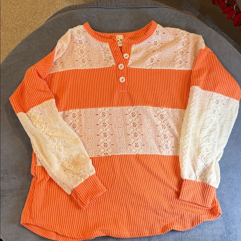 Orange and White Woman’s  Lace Top